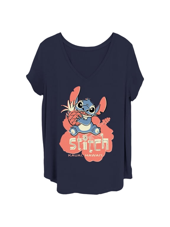 Women's Lilo & Stitch Kauai Pineapple Stitch Graphic Tee Navy Blue 4X