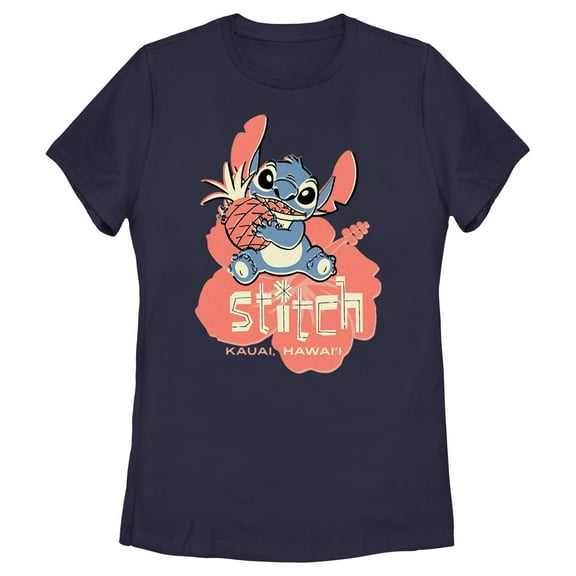 Women's Lilo & Stitch Kauai Pineapple Stitch  Graphic Tee Navy Blue Large