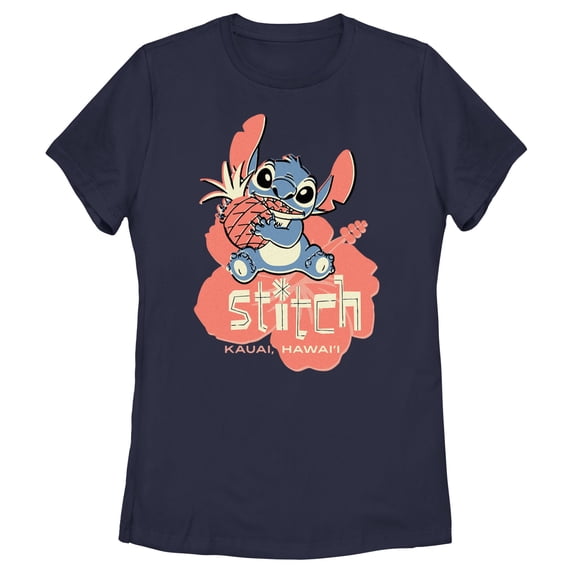 Women's Lilo & Stitch Kauai Pineapple Stitch Graphic Tee Navy Blue Small