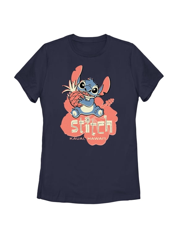 Women's Lilo & Stitch Kauai Pineapple Stitch Graphic Tee Navy Blue Small