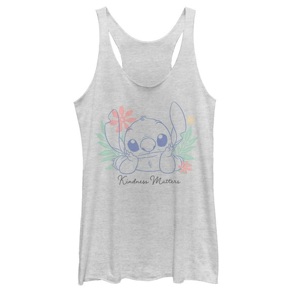 Women's Lilo & Stitch Kindness Matters Outline Racerback Tank Top White Heather X Small