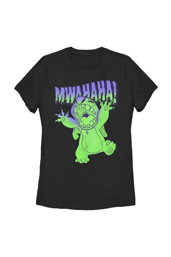 Women's Lilo & Stitch Mwahaha Halloween Horror  Graphic Tee Black X Large