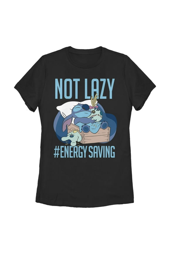 Women's Lilo & Stitch Not Lazy, Saving Energy  Graphic Tee Black 2X Large