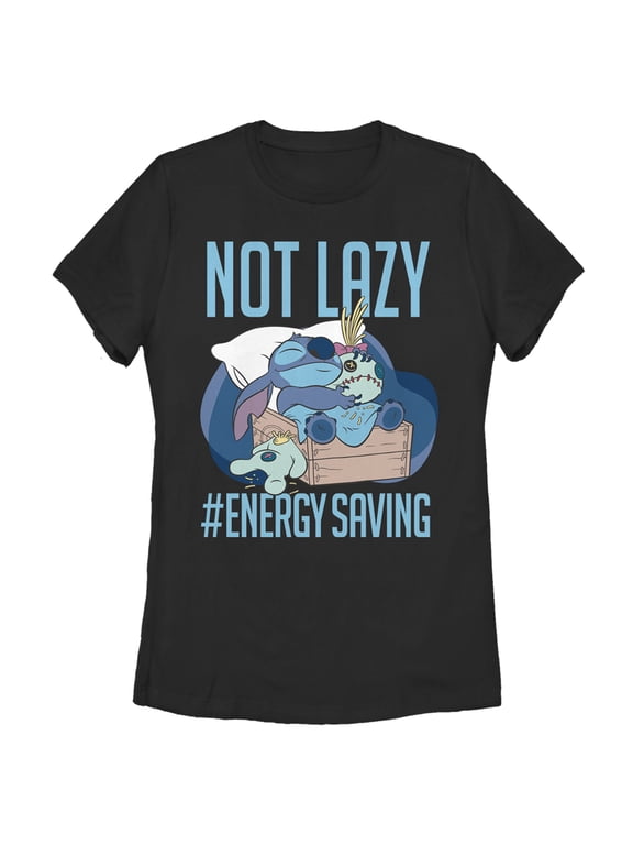 Disney Lilo & Stitch Women's Graphic Tee - Not Lazy, Saving Energy,