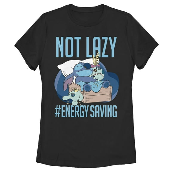 Women's Lilo & Stitch Not Lazy, Saving Energy  Graphic Tee Black Large