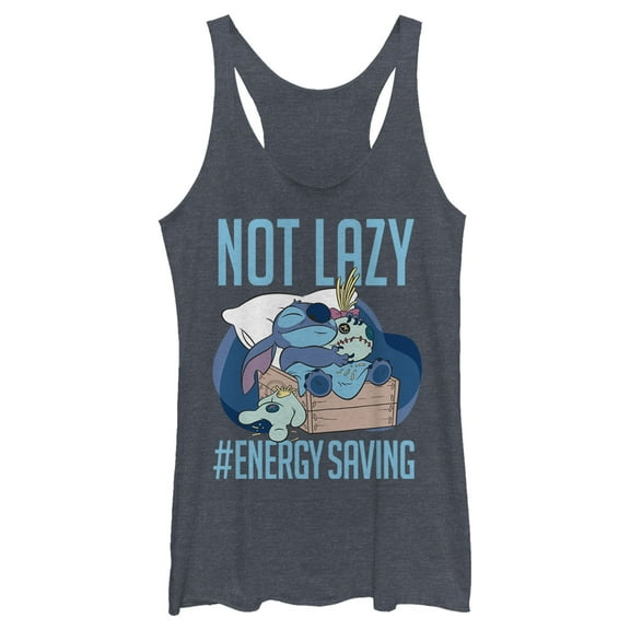 Women's Lilo & Stitch Not Lazy, Saving Energy  Racerback Tank Top Navy Blue Heather Medium