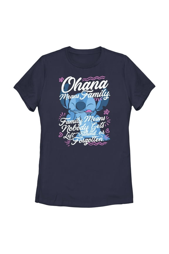 Women's Lilo & Stitch Ohana Means Family Graphic Tee Navy Blue Large