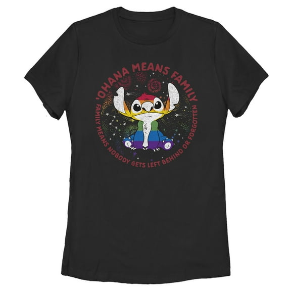Women's Lilo & Stitch Ohana Rainbow Pride  Graphic Tee Black Medium