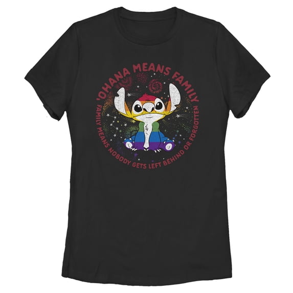 Women's Lilo & Stitch Ohana Rainbow Pride Graphic Tee Black Small