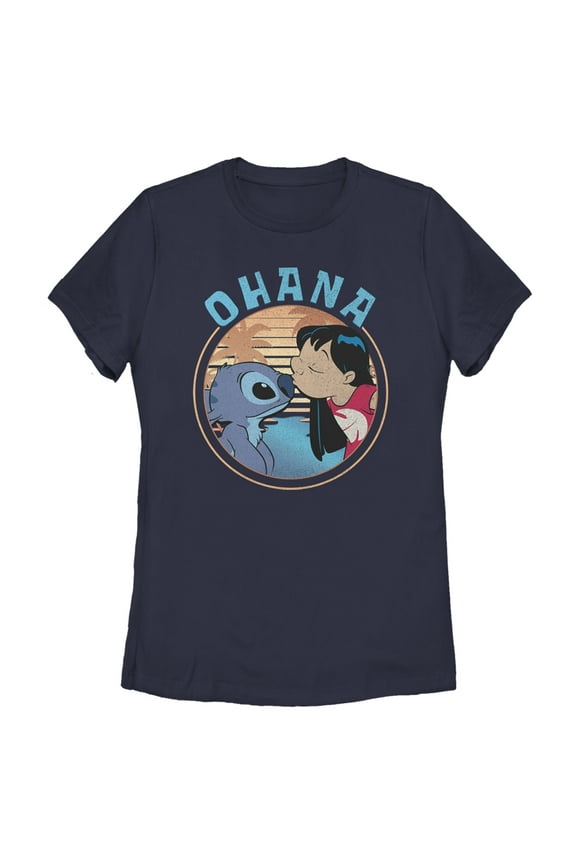 Women's Lilo & Stitch Ohana and a Kiss Graphic Tee Navy Blue Small