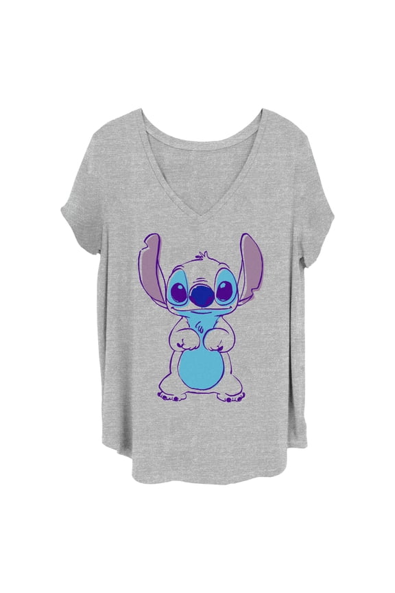 Women's Lilo & Stitch Outlined Stitch Sketch Graphic Tee Heather Gray 3X