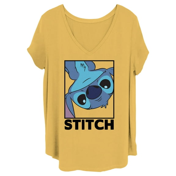 Women's Lilo & Stitch Peekaboo Stitch Portrait  Graphic Tee Ochre 3X