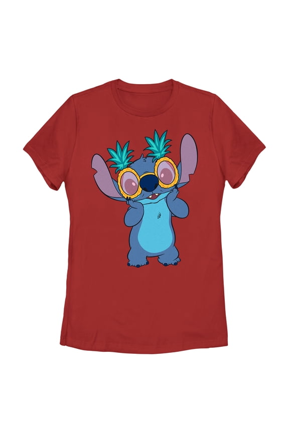 Women's Lilo & Stitch Pineapple Glasses Stitch Graphic Tee Red Medium