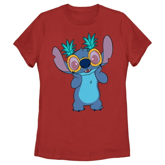 Women's Lilo & Stitch Pineapple Glasses Stitch  Graphic Tee Red X Large