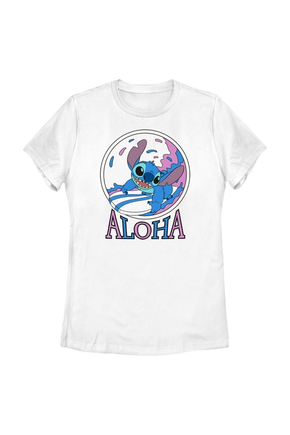 Women's Lilo & Stitch Pink and Blue Aloha  Graphic Tee White 2X Large