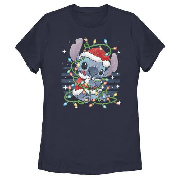 Women's Lilo & Stitch Playing with Lights Graphic Tee Navy Blue Large