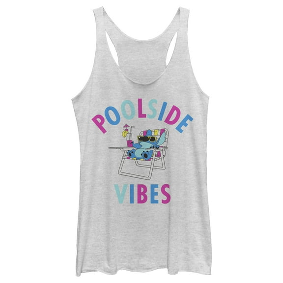 Women's Lilo & Stitch Poolside Vibes Stitch Racerback Tank Top White Heather Medium
