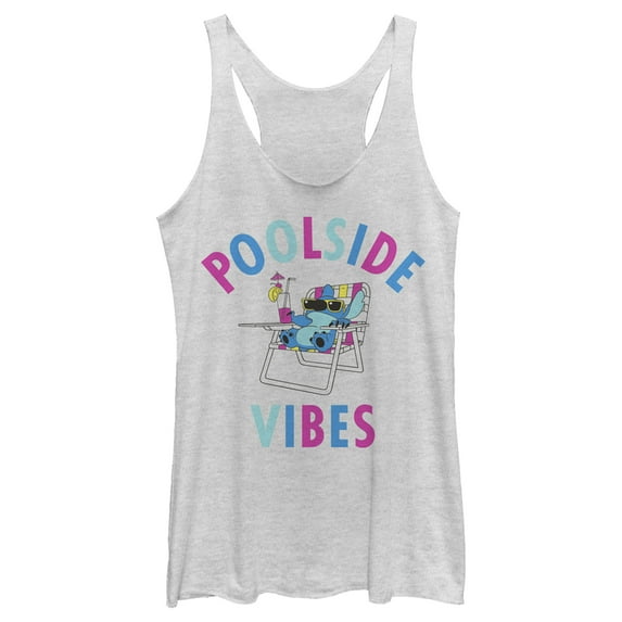 Women's Lilo & Stitch Poolside Vibes Stitch Racerback Tank Top White Heather X Large