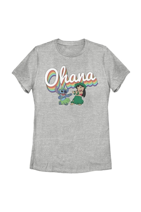 Women's Lilo & Stitch Rainbow Ohana Hula Dance Graphic Tee Athletic Heather Large