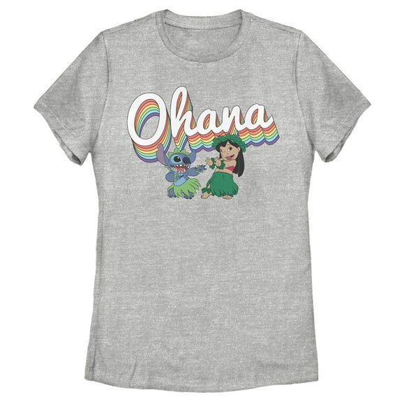 Women's Lilo & Stitch Rainbow Ohana Hula Dance  Graphic Tee Athletic Heather X Large