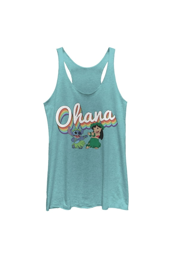Women's Lilo & Stitch Rainbow Ohana Hula Dance  Racerback Tank Top Tahiti Blue X Large
