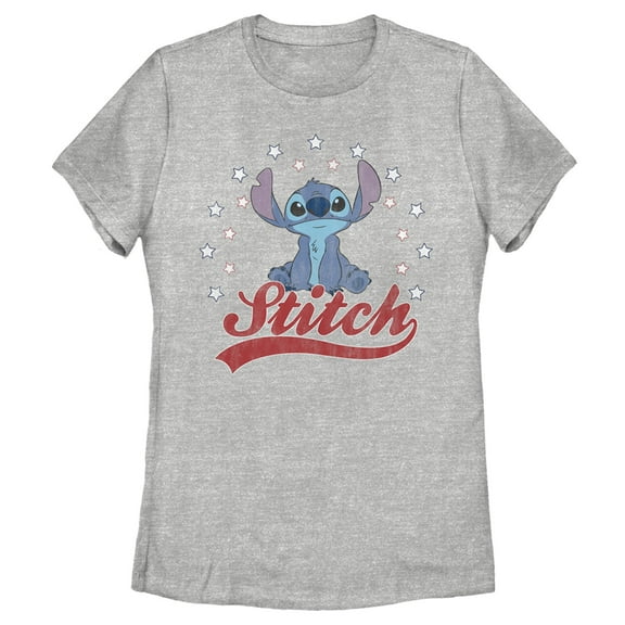 Women's Lilo & Stitch Red, White, and Blue Stars Graphic Tee Athletic Heather Small