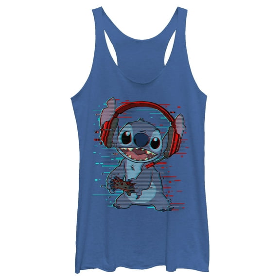 Women's Lilo & Stitch Red and Blue Gamer  Racerback Tank Top Royal Blue Heather Medium