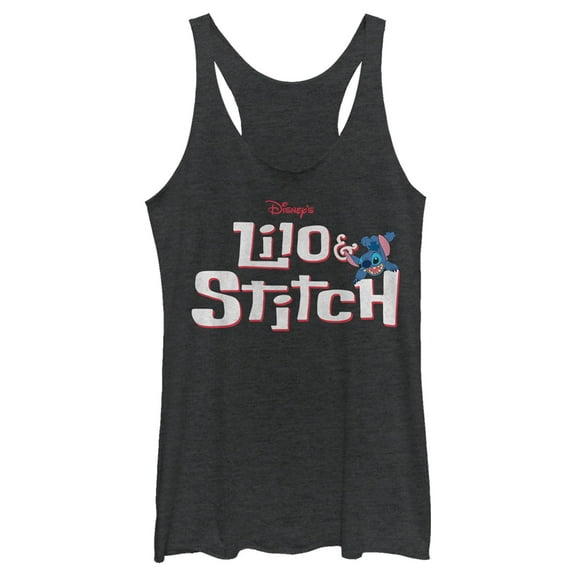 Women's Lilo & Stitch Red and White Logo Racerback Tank Top Black Heather Small