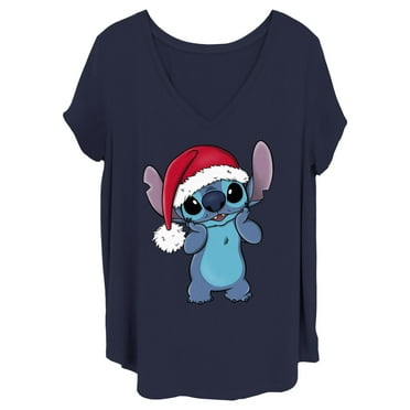 Women's Lilo & Stitch Santa Surprise  Graphic Tee Navy Blue 3X