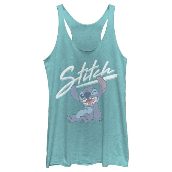 Women's Lilo & Stitch Sitting and Winking Racerback Tank Top Tahiti Blue Medium