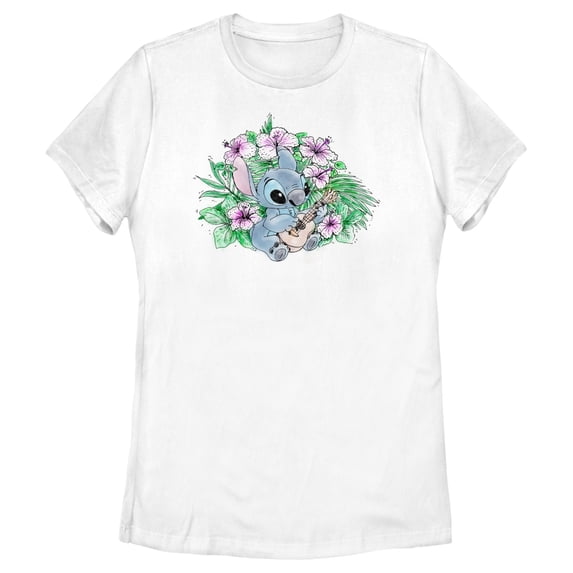 Women's Lilo & Stitch Sketchy Ukulele Graphic Tee White Small