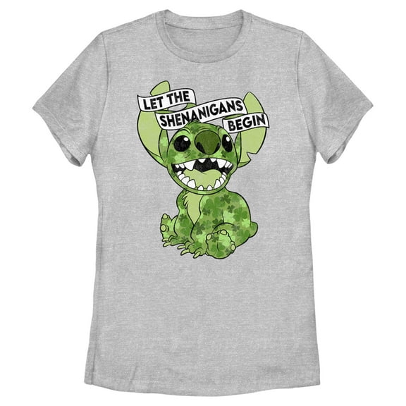 Women's Lilo & Stitch St. Patrick's Day Stitch Let the Shenanigans Begin Graphic Tee Athletic Heather 2X Large