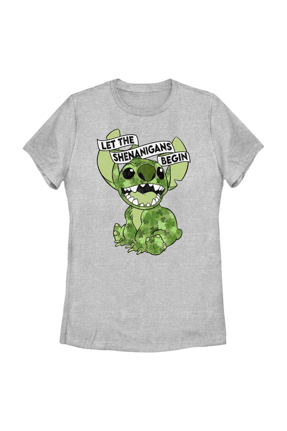 Women's Lilo & Stitch St. Patrick's Day Stitch Let the Shenanigans Begin Graphic Tee Athletic Heather 2X Large