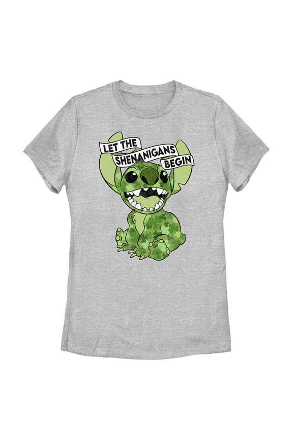 Women's Lilo & Stitch St. Patrick's Day Stitch Let the Shenanigans Begin Graphic Tee Athletic Heather Medium