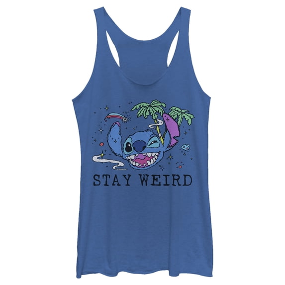 Women's Lilo & Stitch Stay Weird Racerback Tank Top Royal Blue Heather 2X Large