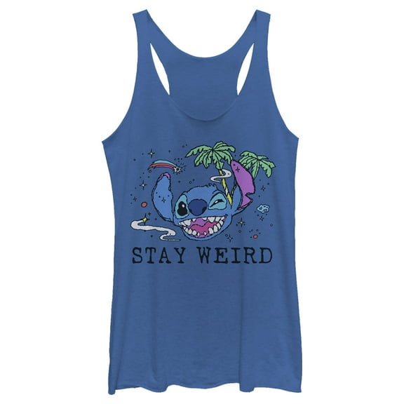 Women's Lilo & Stitch Stay Weird  Racerback Tank Top Royal Blue Heather Large