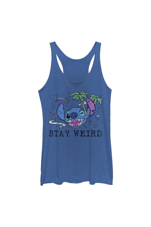 Women's Lilo & Stitch Stay Weird Racerback Tank Top Royal Blue Heather Small
