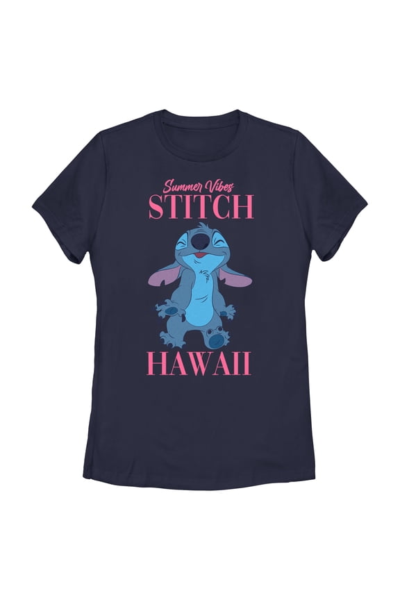 Women's Lilo & Stitch Summer Vibes Stitch Graphic Tee Navy Blue Small
