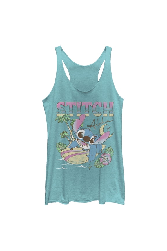 Women's Lilo & Stitch Surfing Stitch Racerback Tank Top Tahiti Blue X Large