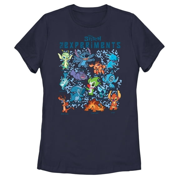 Women's Lilo & Stitch The Experiments Portraits Graphic Tee Navy Blue Medium