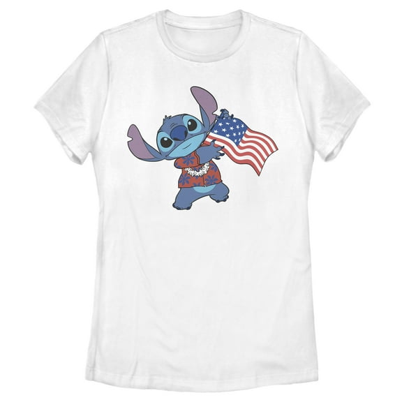 Women's Lilo & Stitch Tropical American Flag Graphic Tee White Small