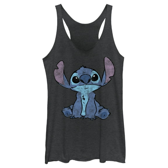 Women's Lilo & Stitch Watercolor Stitch Racerback Tank Top Black Heather 2X Large