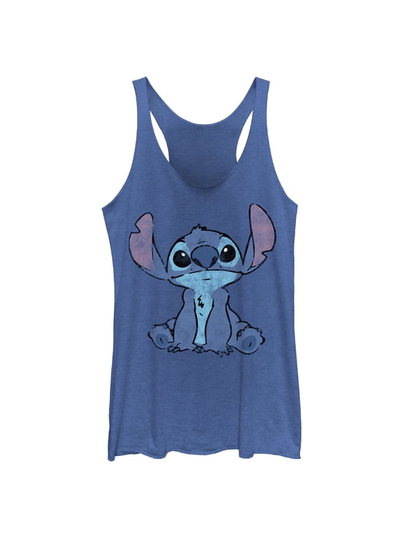 Women's Lilo & Stitch Watercolor Stitch Racerback Tank Top Royal Blue Heather 2X Large