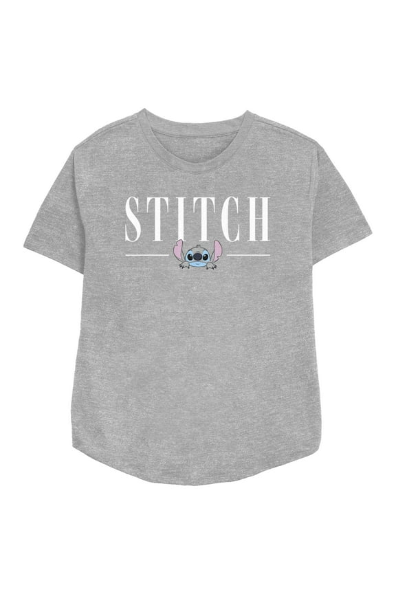 Women's Lilo & Stitch White Script Face Graphic Tee Athletic Heather Medium