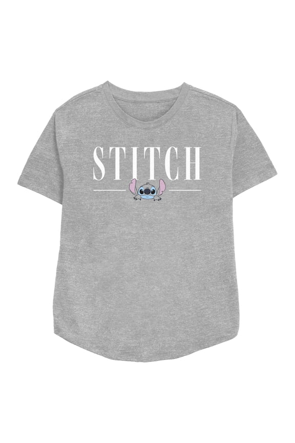 Women's Lilo & Stitch White Script Face Graphic Tee Athletic Heather Small