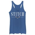 thumbnail image 1 of Women's Lilo & Stitch White Script Face Racerback Tank Top Royal Blue Heather Small, 1 of 4