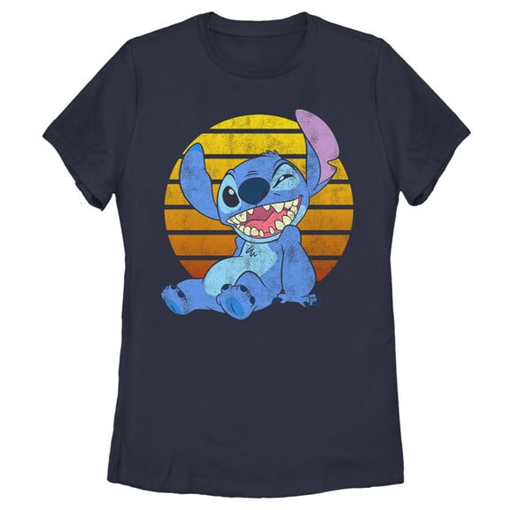 Women's Lilo & Stitch Winking Graphic Tee Navy Blue Medium