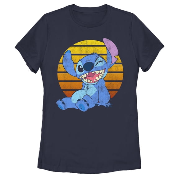Women's Lilo & Stitch Winking Graphic Tee Navy Blue Small