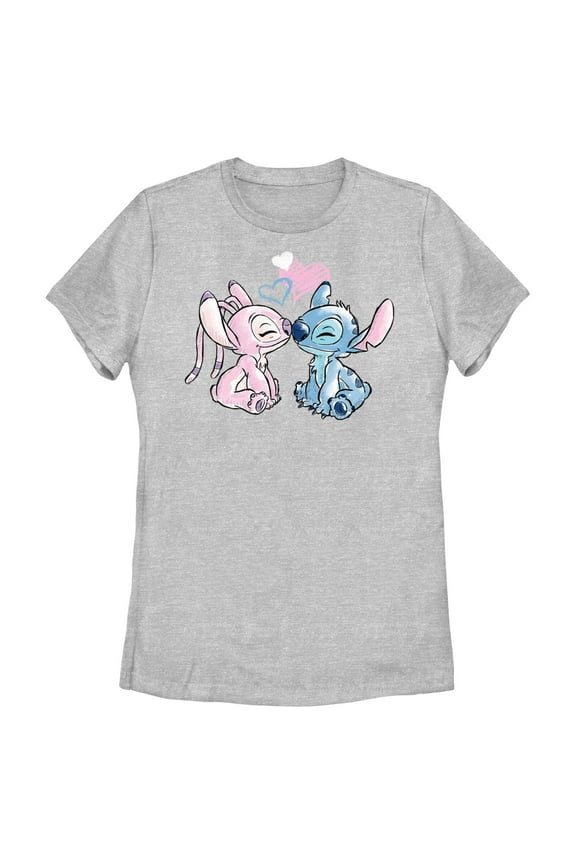 Women's Lilo & Stitch With Angel Couple  Graphic Tee Athletic Heather Medium