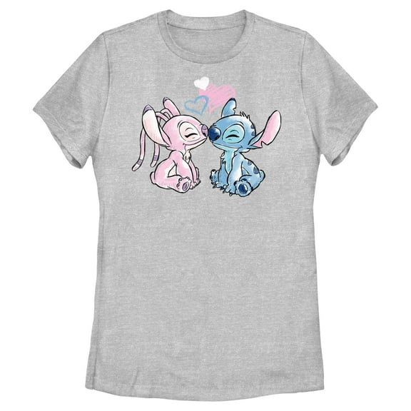 Women's Lilo & Stitch With Angel Couple Graphic Tee Athletic Heather X Large